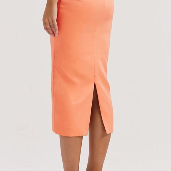 House Of Cb Alora Tangerine Strapless Corset Midi Dress-G19 - Picture 6 of 8